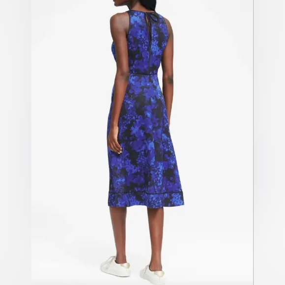 Banana Republic Sleeveless Dress Floral Print Midi Fit Flare Blue Women's Size 0 - Picture 2 of 12